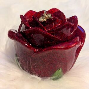Handmade glittery red rose resin jar